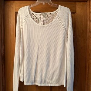 Lucky Brand Cream Long Sleeve Top with Lace